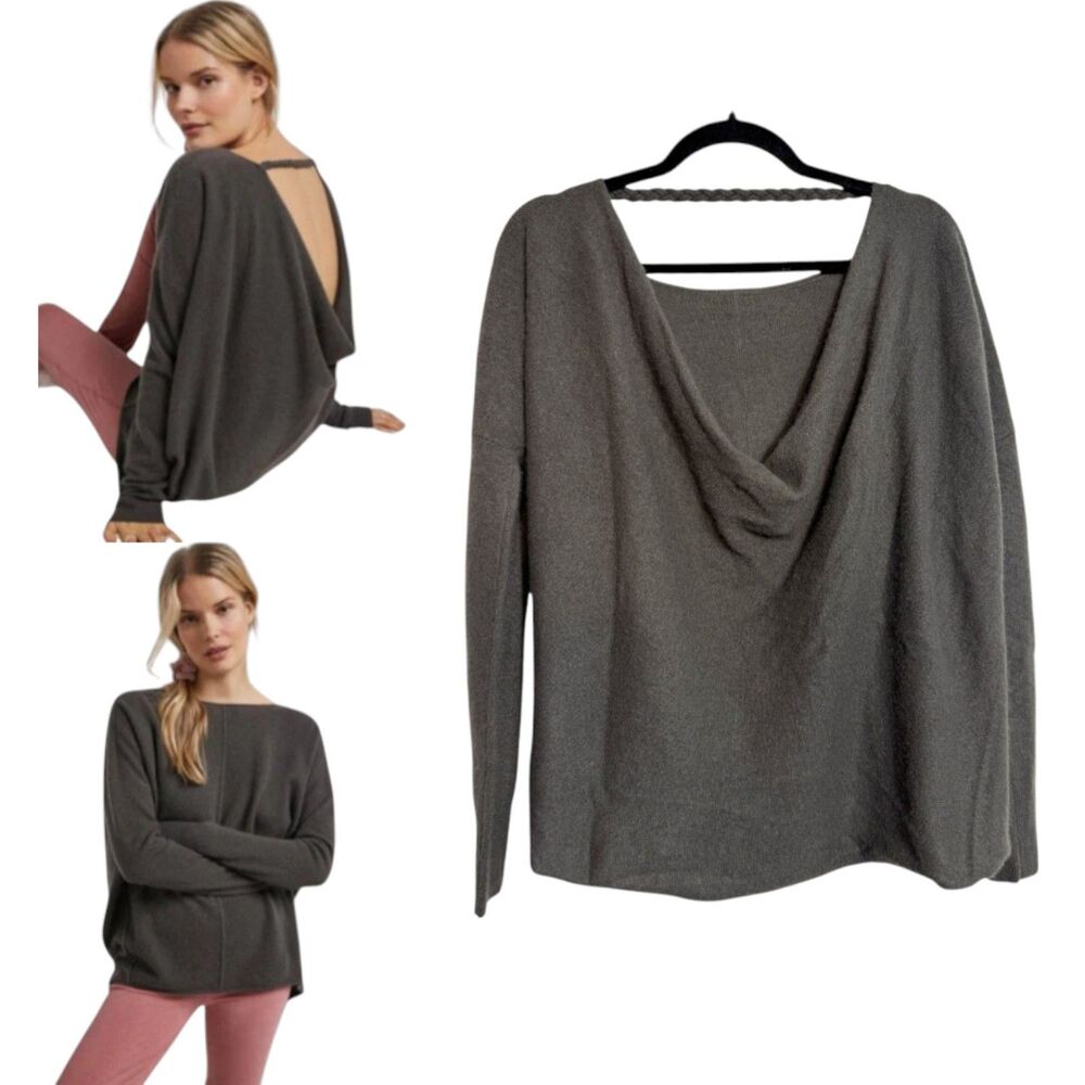 Saturday Sunday Anthropologie Reese Low Back Cashmere Sweater Grey Gray Size XS